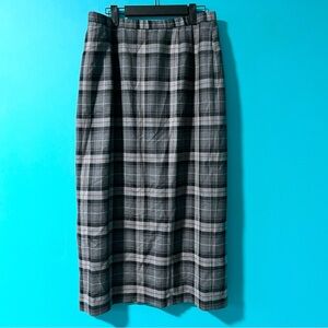 Pendleton 14 Grey Red Plaid 100% Virgin Wool Elastic Waist Long Skirt